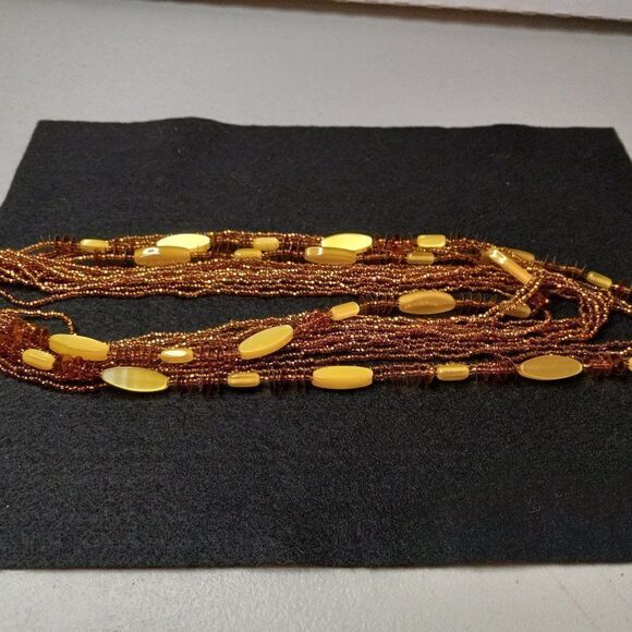 Vintage Multi strand Beaded Yellow and Golden Amber Necklace Cottagecore Grandma - Picture 2 of 8